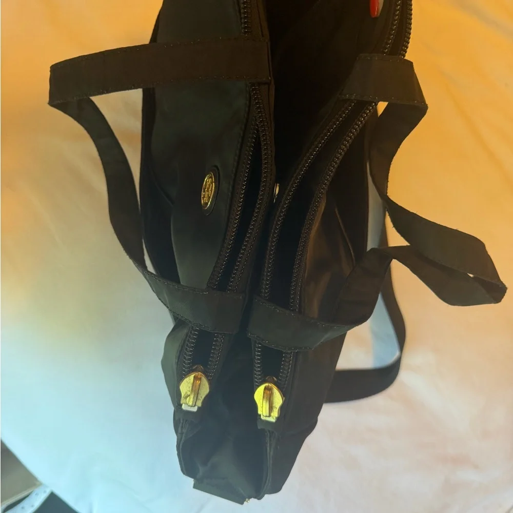 Tory Burch Black Nylon Diaper Bag with Gold Logo